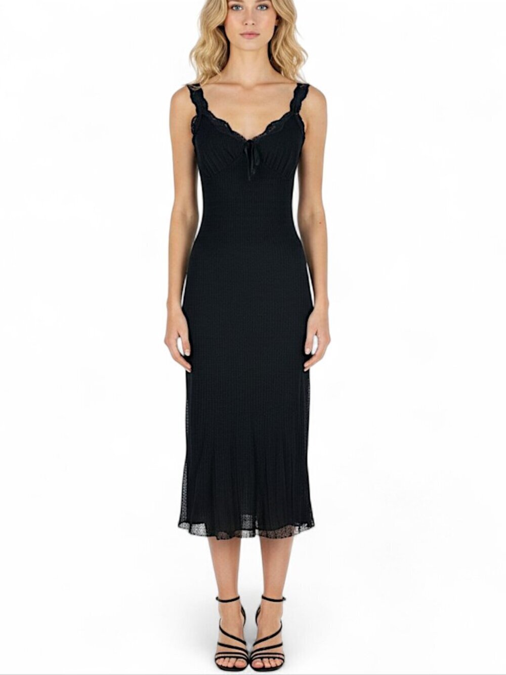 Ann Ferriday Vintage Black Lace Mesh Stretch Pencil Midi Wiggle Bodycon Dress OS